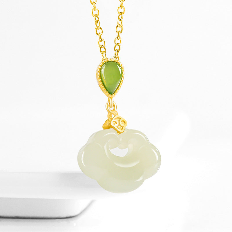 Ruyi Protection Pendant-Nature White Jade Stone