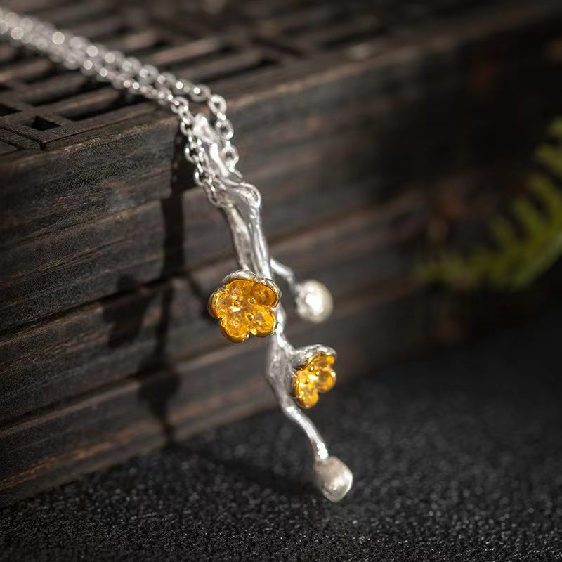 Gold Plum Bossom Necklace-Good Fortune and Prosperity