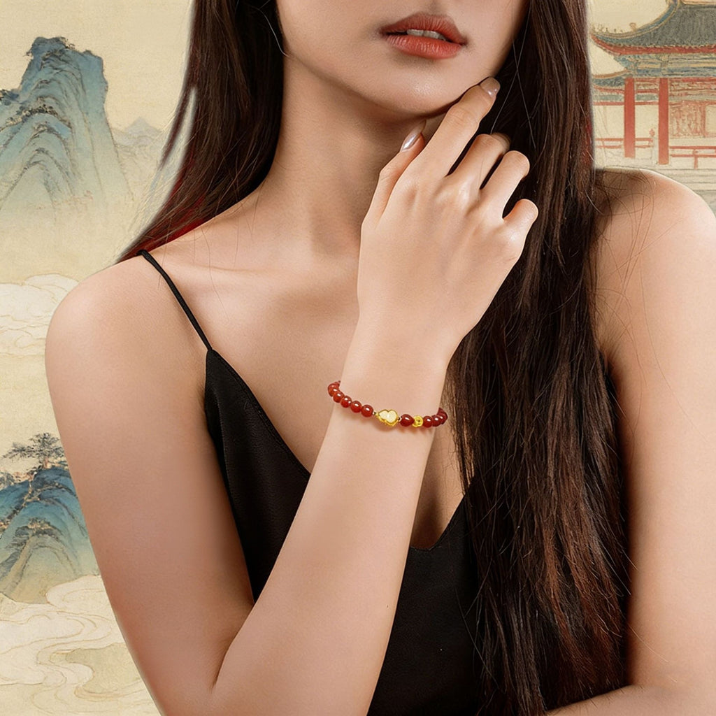 Hetian Jade Gourd Red Agate Bracelet-Peace Along the Way