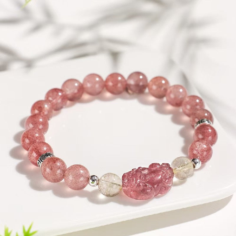 Strawberry Quartz Pixiu Wealth Bracelet-Traditional Good Fortune Symbol