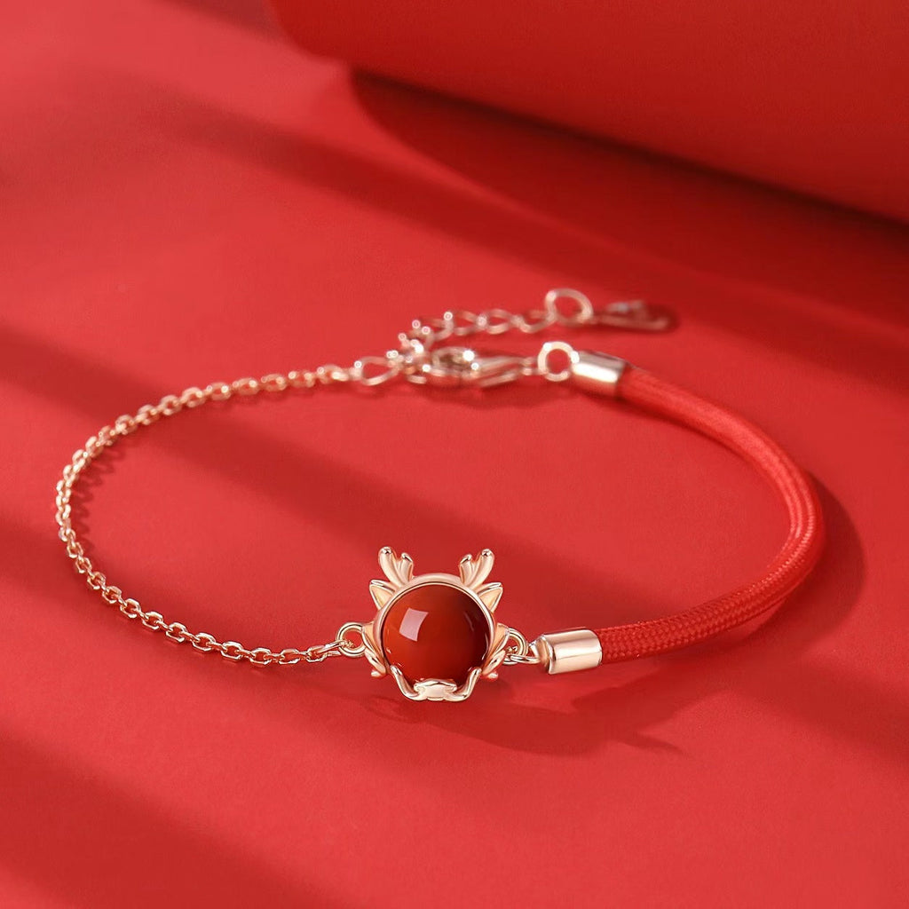 Yeaf of Dragon Red Agate Jewelry Set-Attract Good Luck