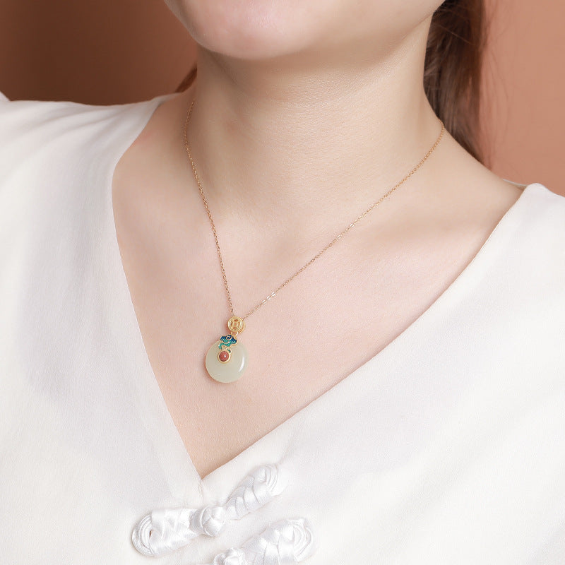 Nephrite Jade Cloud & Coin Necklace-Wishes for Peace