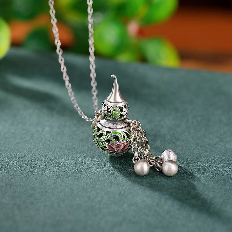 Hollow Calabash Bells Silver Necklace-Good Fortune and Prosperity