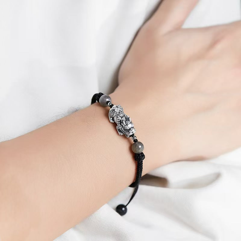 999 Silver Pixiu Moonstone Bracelet-Prosperity & Inner Peace