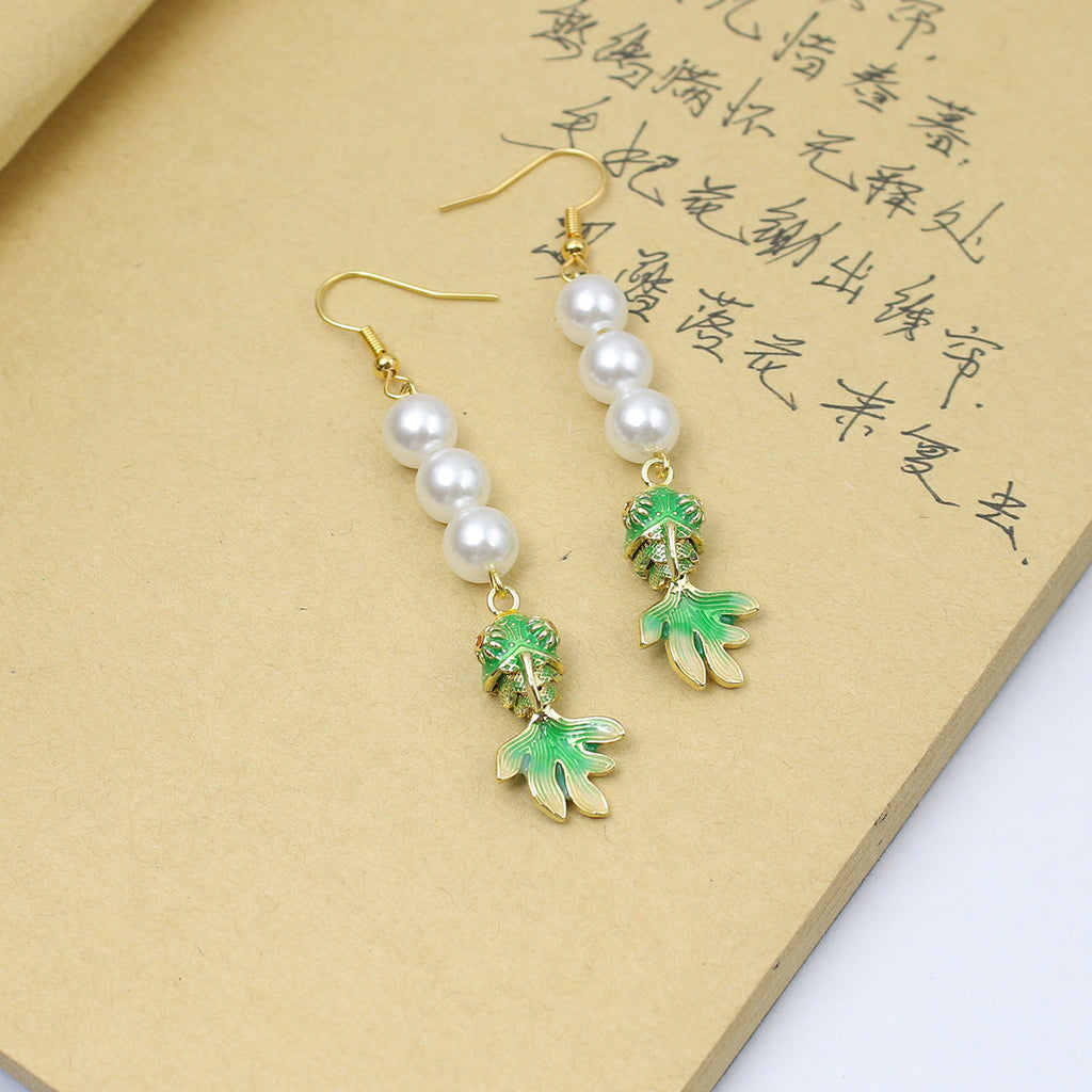 Abundance in Motion-Pearl & Enamel Goldfish Earrings