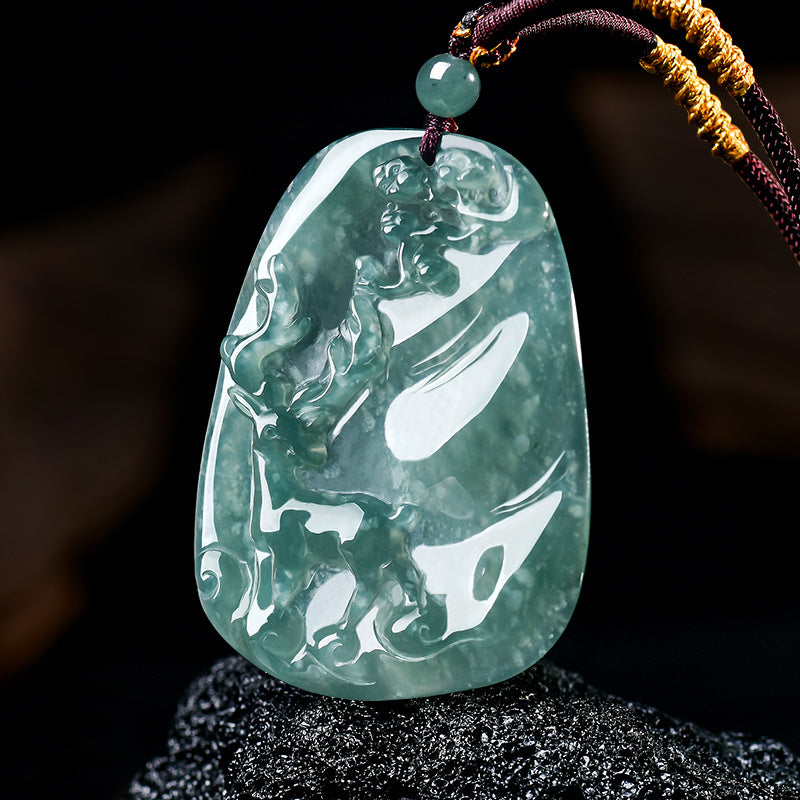 Snow Plum Deer Jade Pendant-Longevity. Success & Lasting Blessings
