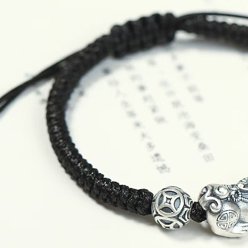Silver Pixiu Vintage Coin Bead Bracelet-Traditional Good Fortune Symbol