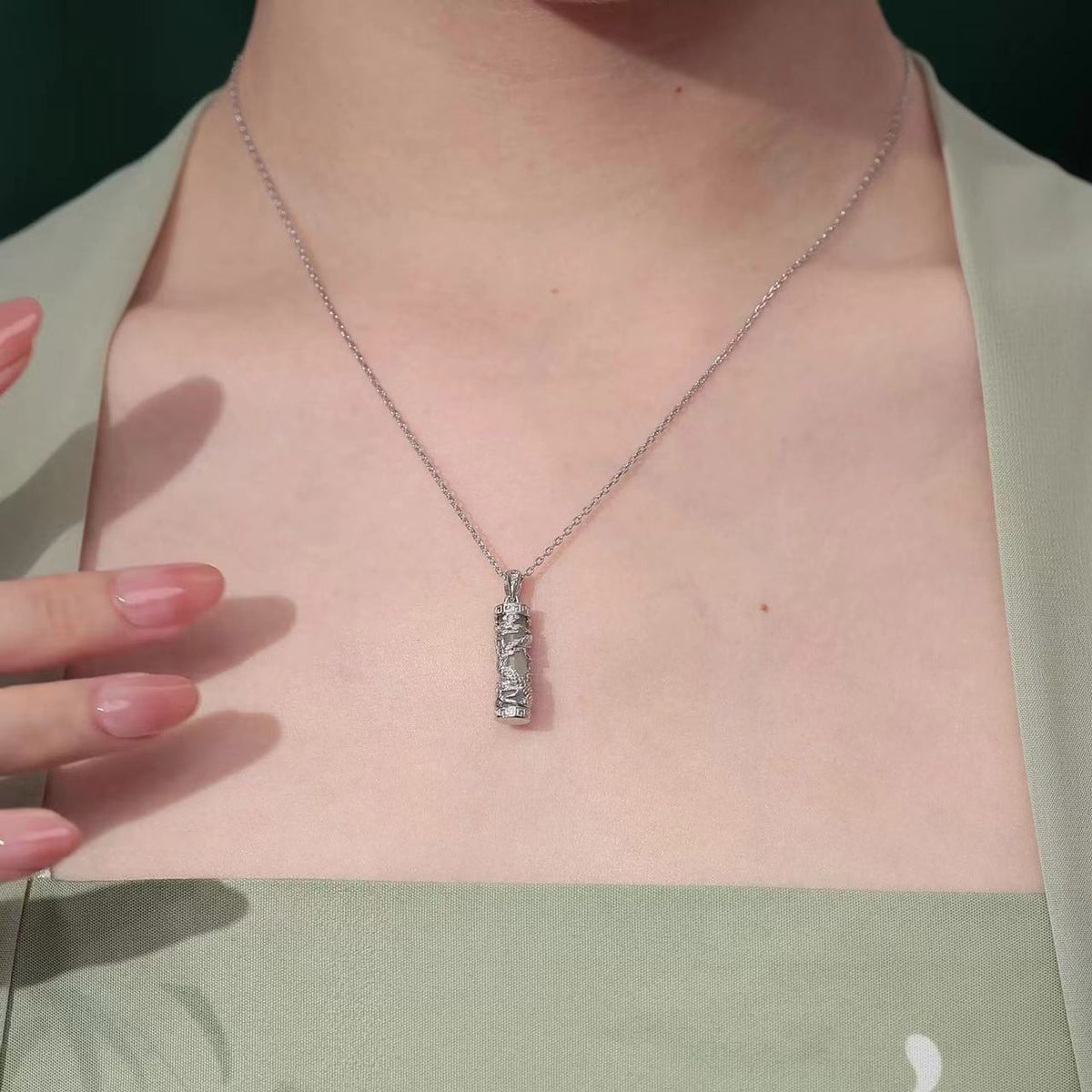 Ancient Craftsmanship Jade Dragon Pillar Necklace Pendant-Fortune Prosperity