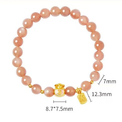 Orange Moonstone Lucky Money Bag Bracelet-Attracts Wealth and Protection