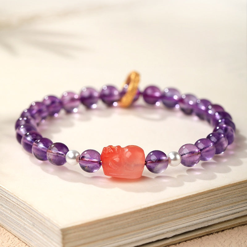 Rainbow Agate Pixiu Amethyst Bracelet-Violet Light