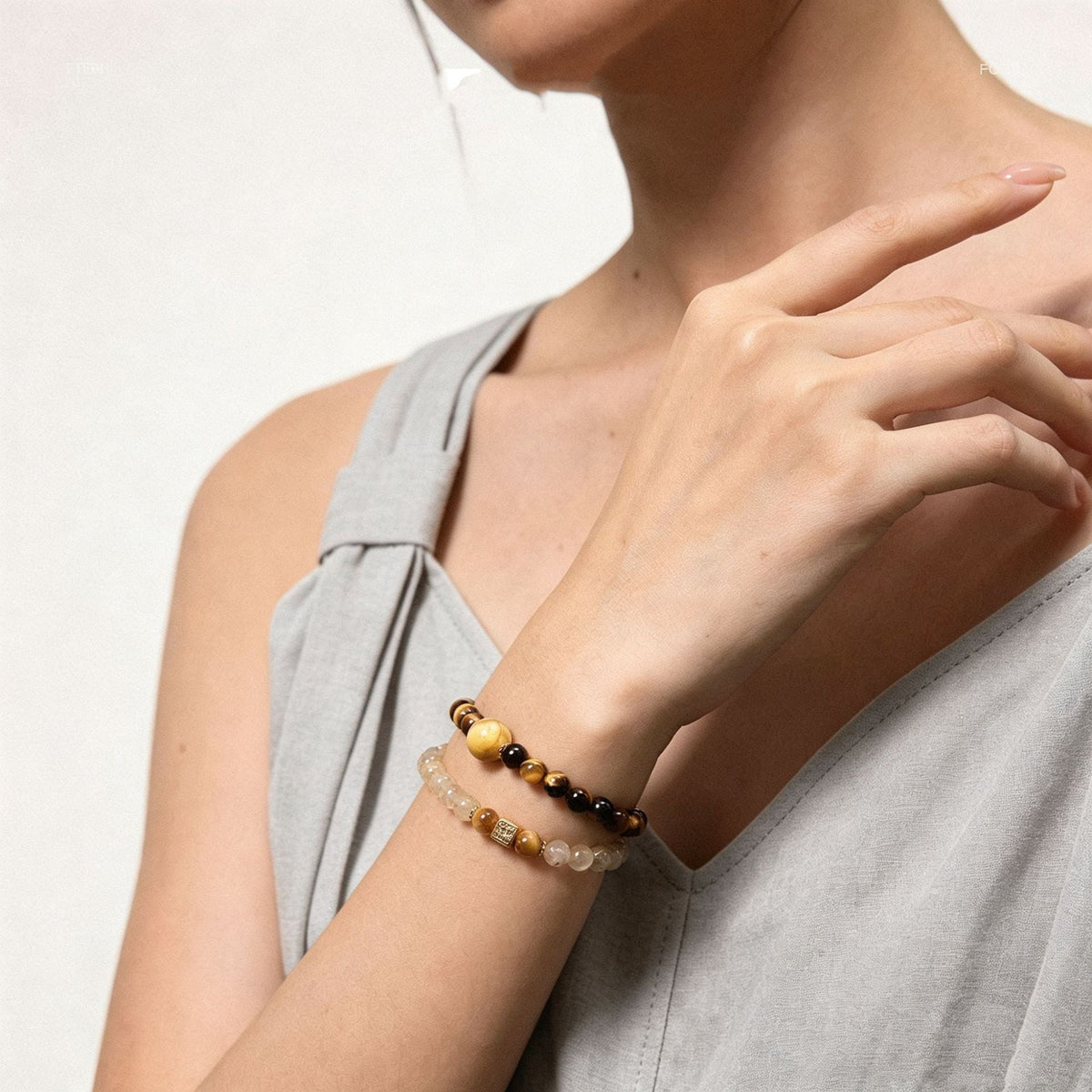 Tiger's Eye & Golden Rutilated Quartz Double-Wrap Bracelet-Purposeful Courage