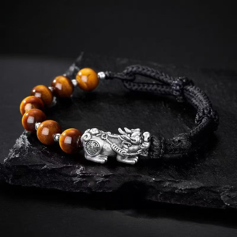 Silver Pixiu Yellow Tiger Eye Bracelet-Traditional Prosperity Symbol