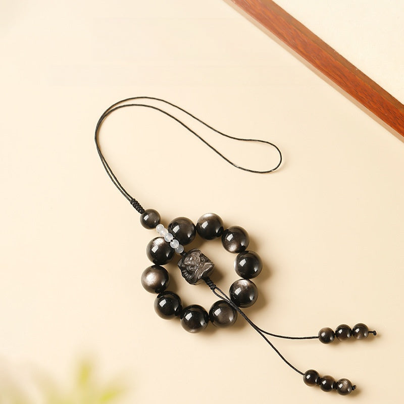 Silver Obsidian Lion  Car Charm-Safe Travels