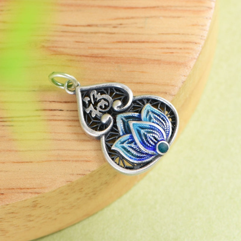 Feng Shui Calabash Cloisonne Silver Necklace-Protection. Longevity & Prosperity