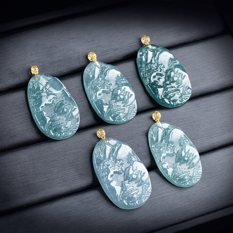 Jade Landscape Pendant¨CWisdom, Serenity & Boundless Prosperity-grade a jade