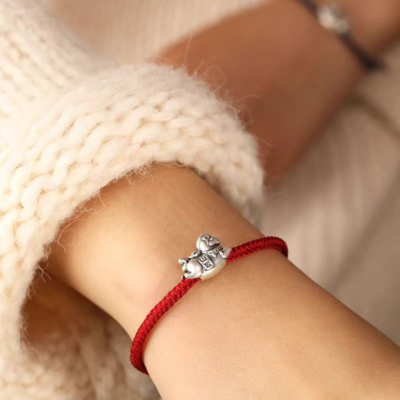 999 Silver Heavenly Joy Pony Bracelet with Adjustable Handmade Cord