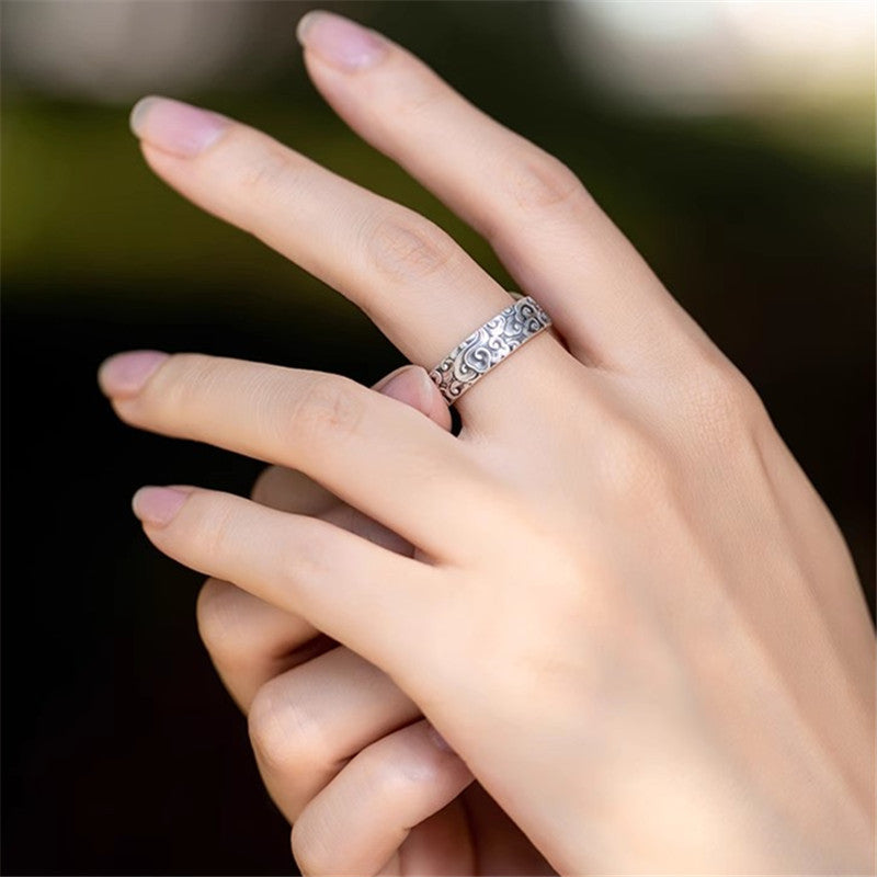 Fortune in Motion-Hand-Carved 999 Fine Silver Cloud Ring