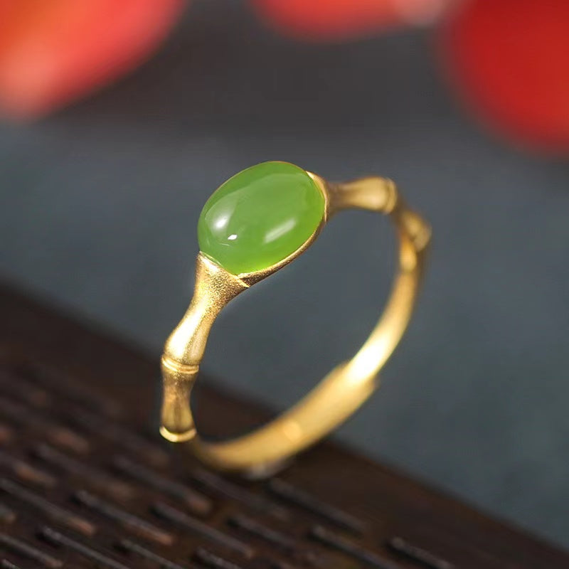 Bamboo Green Jade Ring-Prosperity Luck