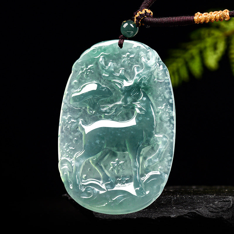 The Sacred Forest-Icy Jadeite Nine Colored Deer Spiritual Amulet