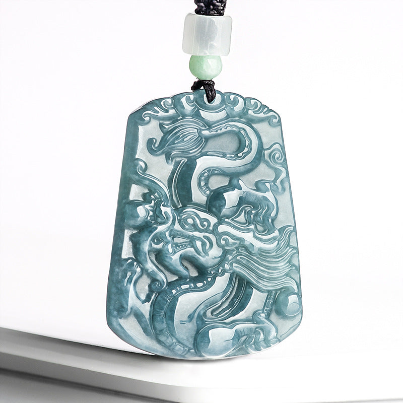 Natural Blue-Green Jade Dragon Pendant¨C¡°Prosperity & Peace¡± Hand-Carved Business Amulet