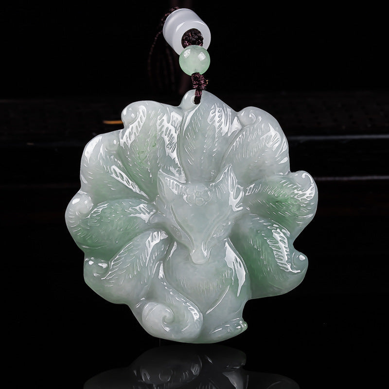 Nine-Tailed Fox Natural Blue Jadeite Pendant ¨C Genuine A Jade Necklace in Glutinous Variety