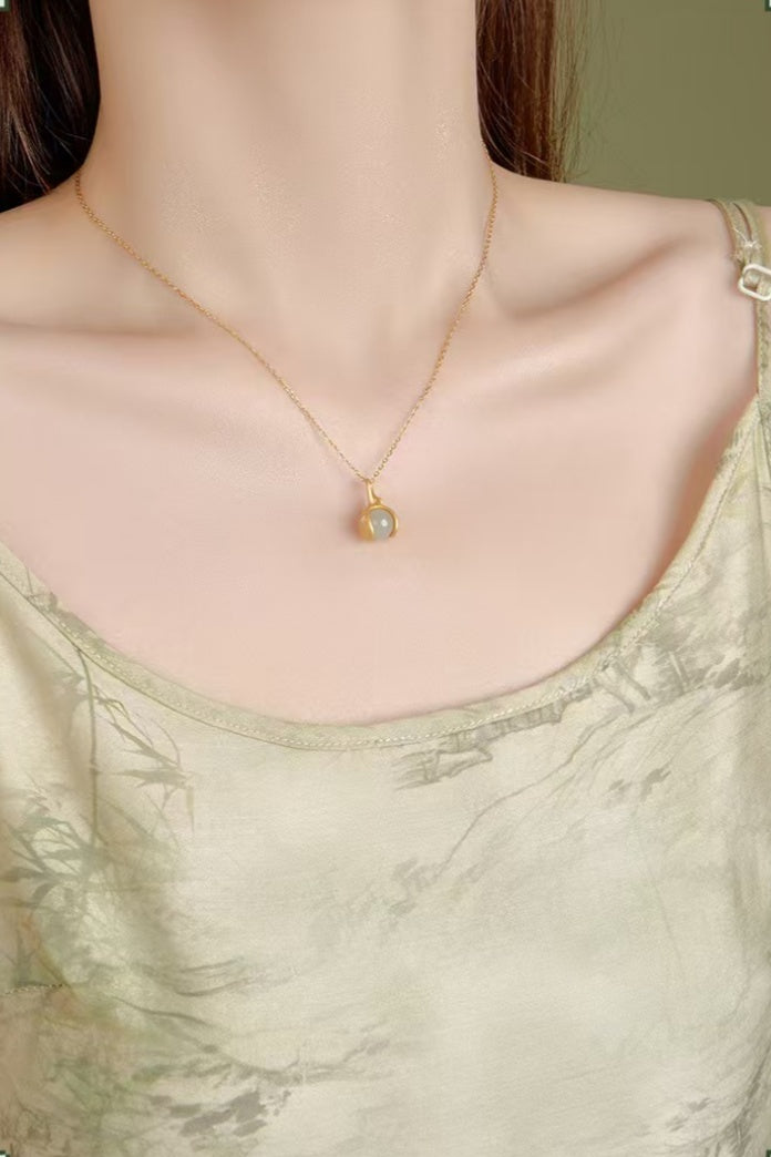 Gentle Essence Hetian Jade Pendant Necklace– S925 Sterling Silver with Ancient Gold Finish