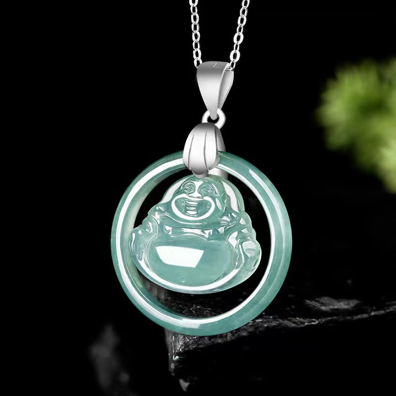 Laughing Buddha White Jade Necklace-Divine Mind