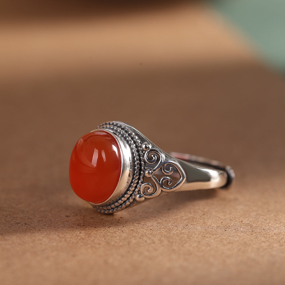 Natural Red Agate Silver Ring-Emotional Balance