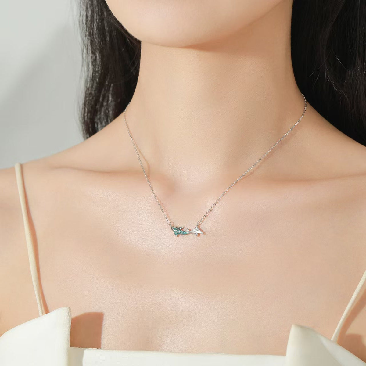 Vintage Blue Koi Fish Silver Necklace-Good Fortune and Prosperity