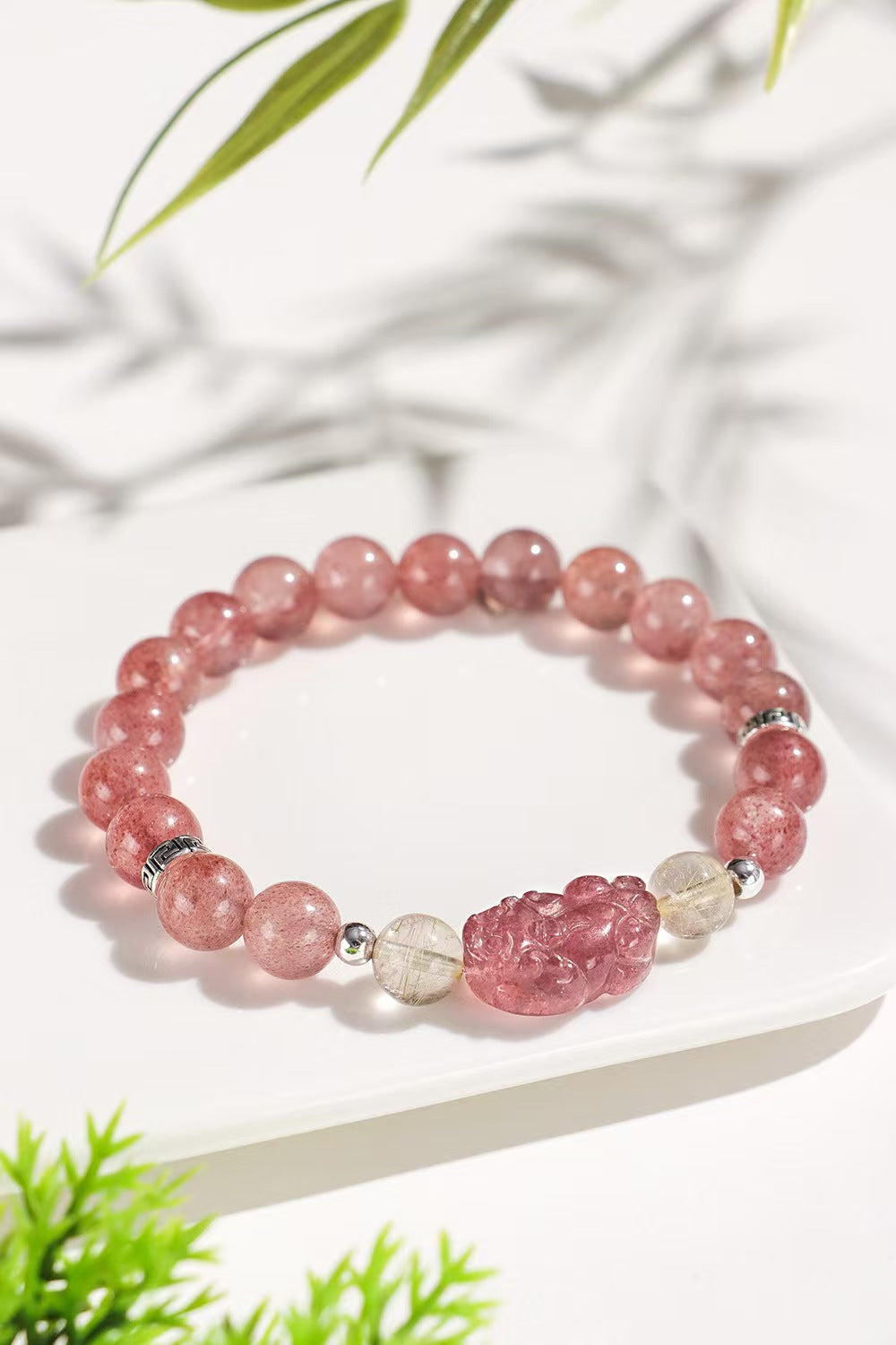 Strawberry Quartz Pixiu Wealth Bracelet-Traditional Good Fortune Symbol