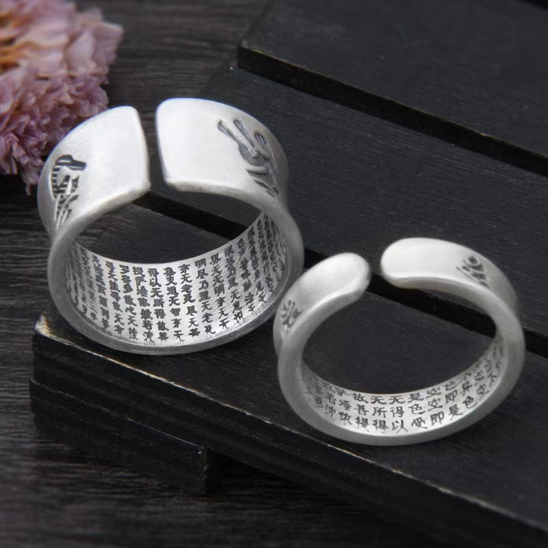 Heart Sutra Handmade Carved Six True Words Silver Couple Ring-Compassion and Enlightenment