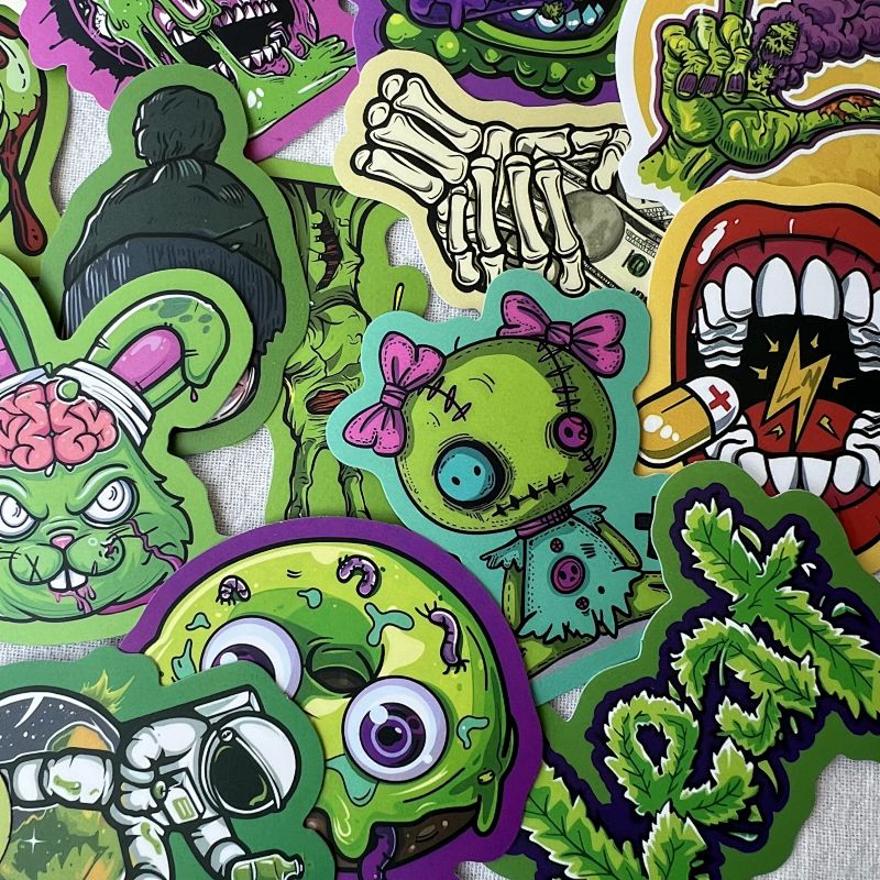 Horror Skull Zombie Cannabis Themed Sticker Pack