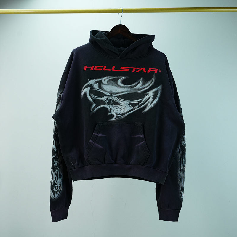Hellstar Airbrushed Skull Hoodie Black