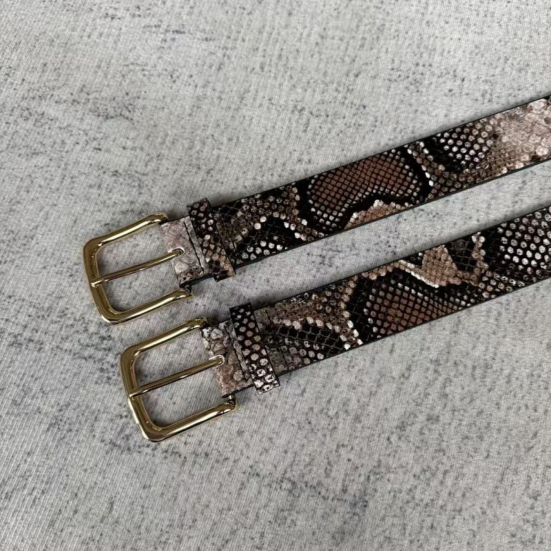 Snakeskin-Embossed Belt - Taupe/Brown