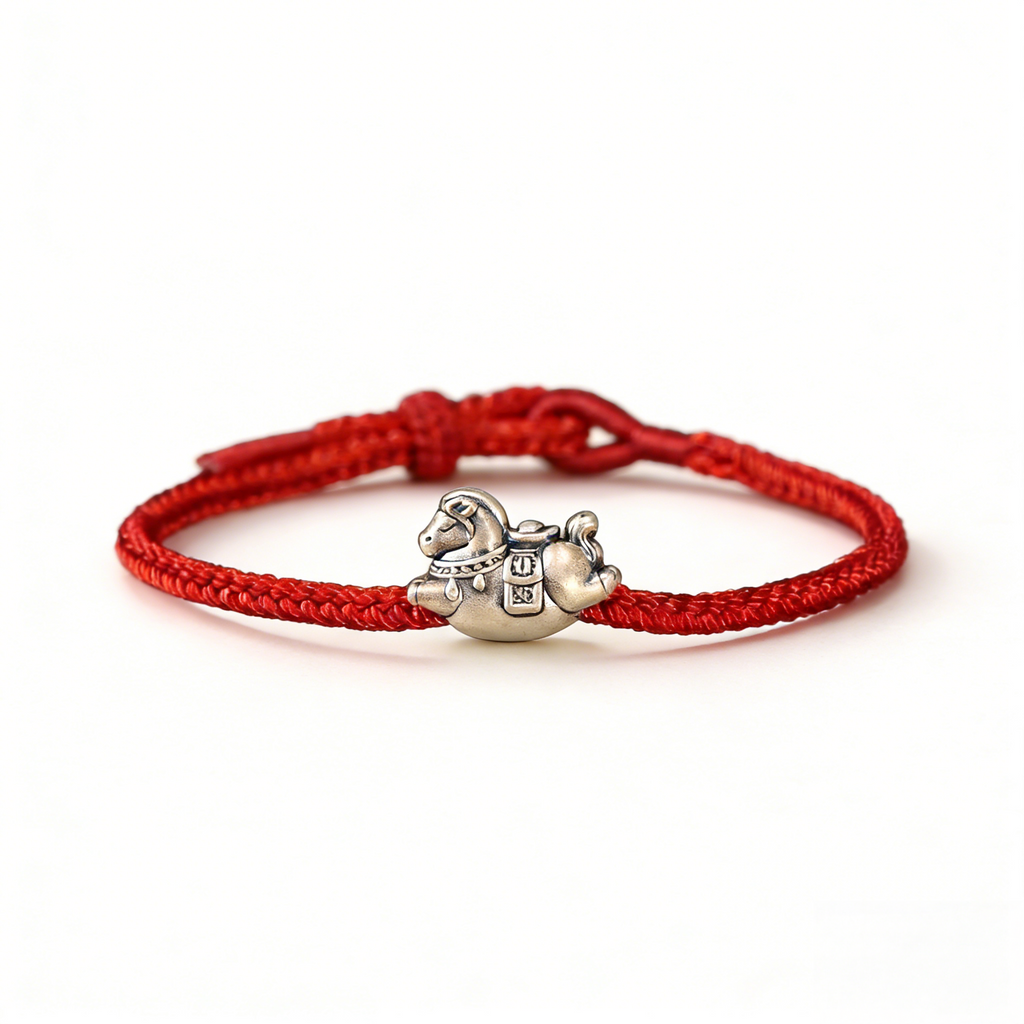 999 Silver Heavenly Joy Pony Bracelet with Adjustable Handmade Cord