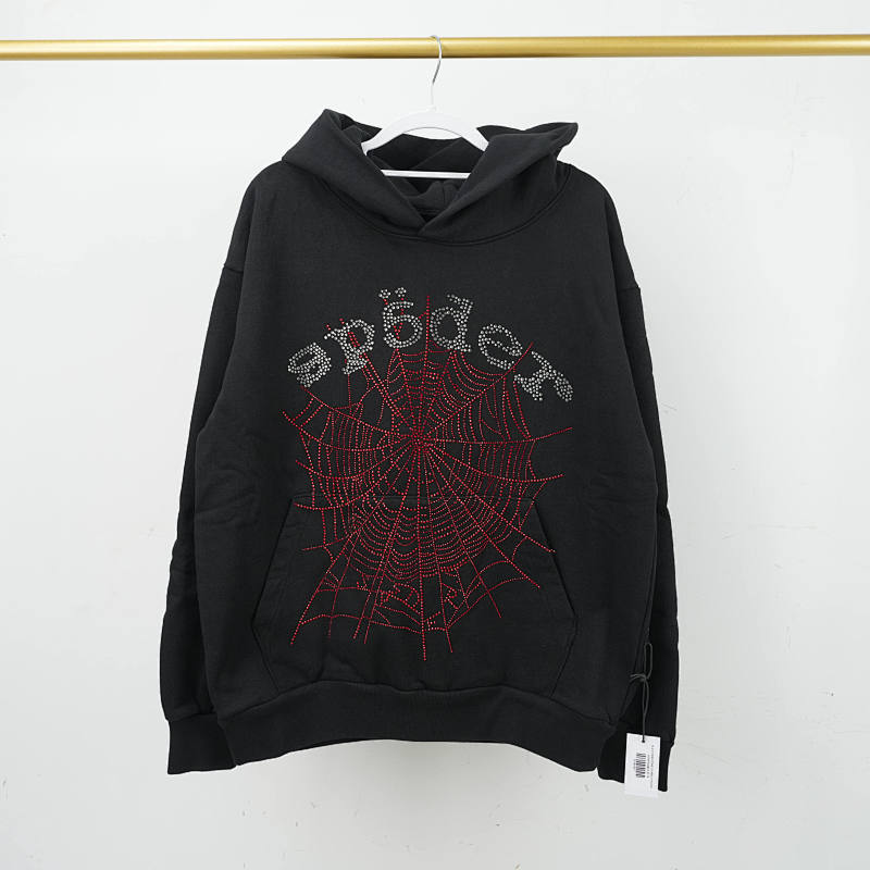 Sp5Der Rhinestone Og Web V2 Hoodie Black