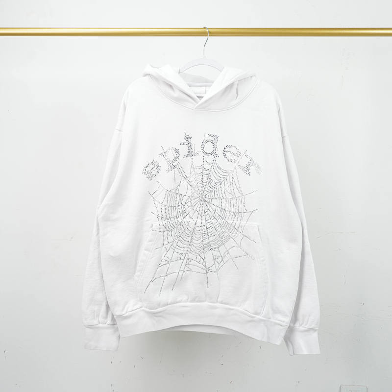 Sp5Der 0G Rhinestone Logo Hoodie White