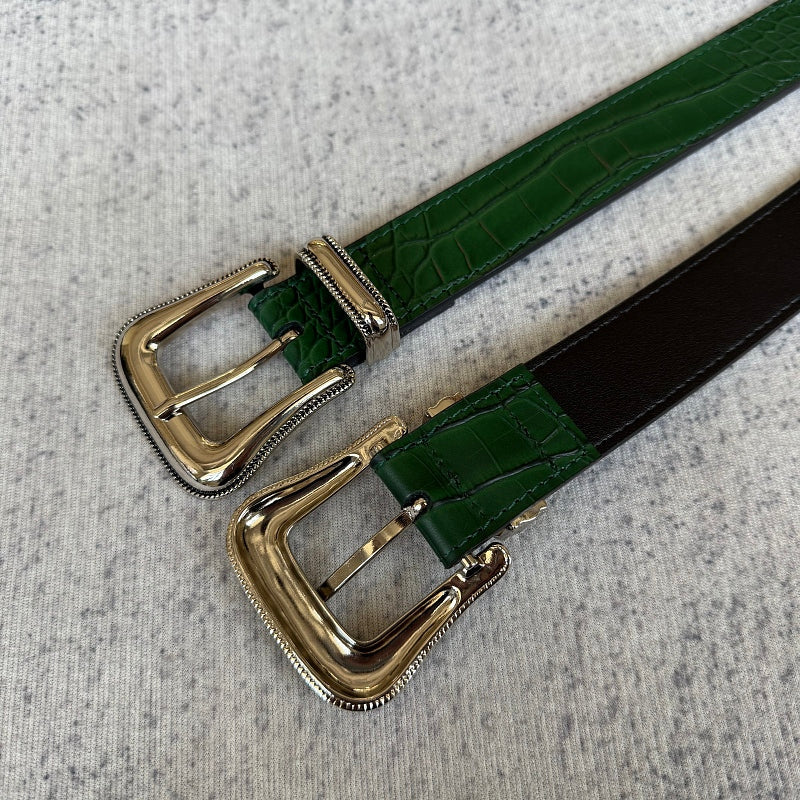 Crocodile-Embossed Belt - Green