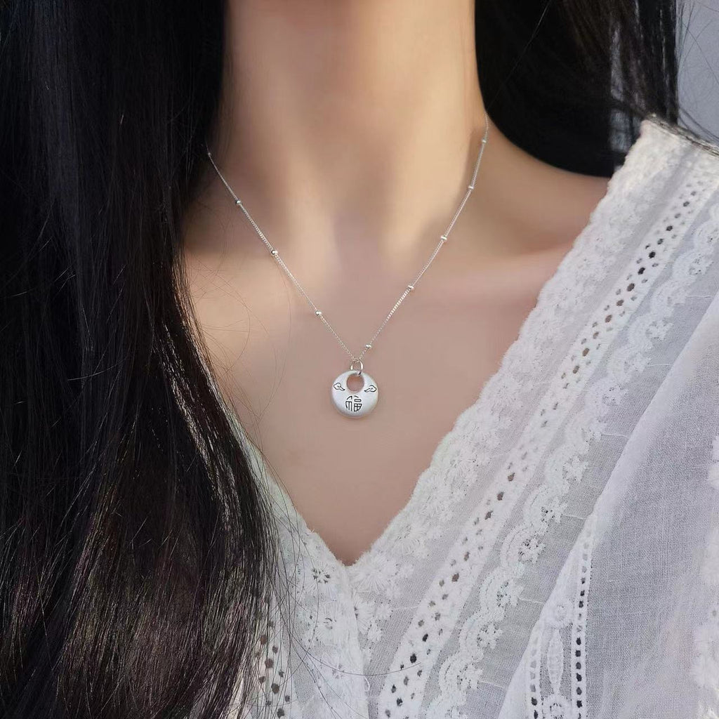 The Circular Blessing 'Fu' Silver Necklace-Lucky and Prosperity