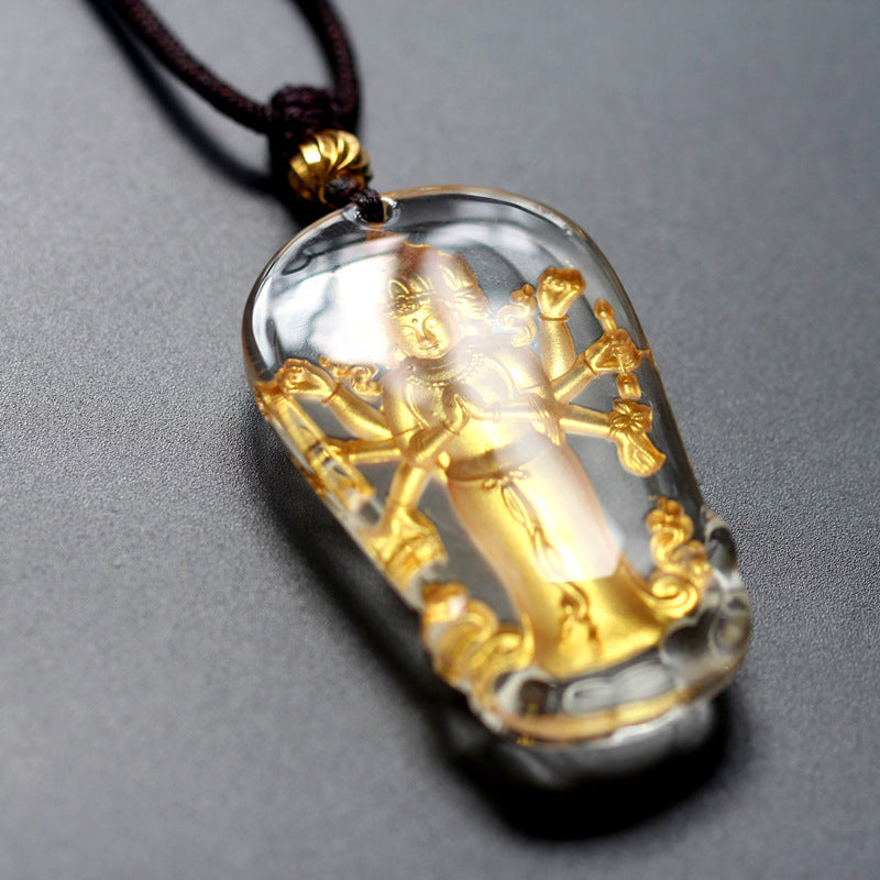 Eight-Armed Avalokiteshvara Gilded Liuli Pendant-Compassion. Protection & Spiritual Blessings