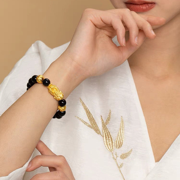 Obsidian Bracelet-Black Obsidian Wealth Pixiu