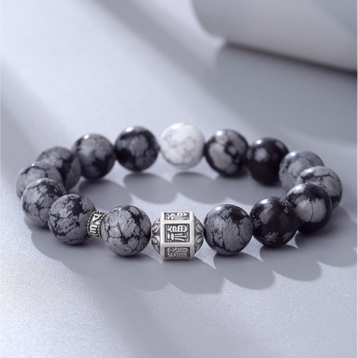 Quiet Blessings-Fu Snowflake Obsidian Beaded Bracelet