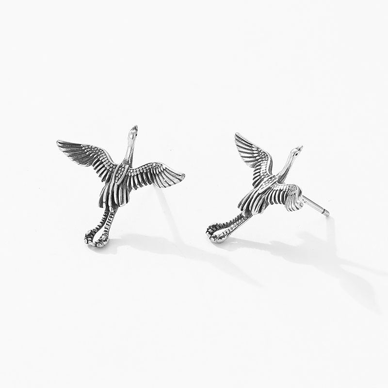 Crane Silver Earrings-Long Life and Grants Wishes
