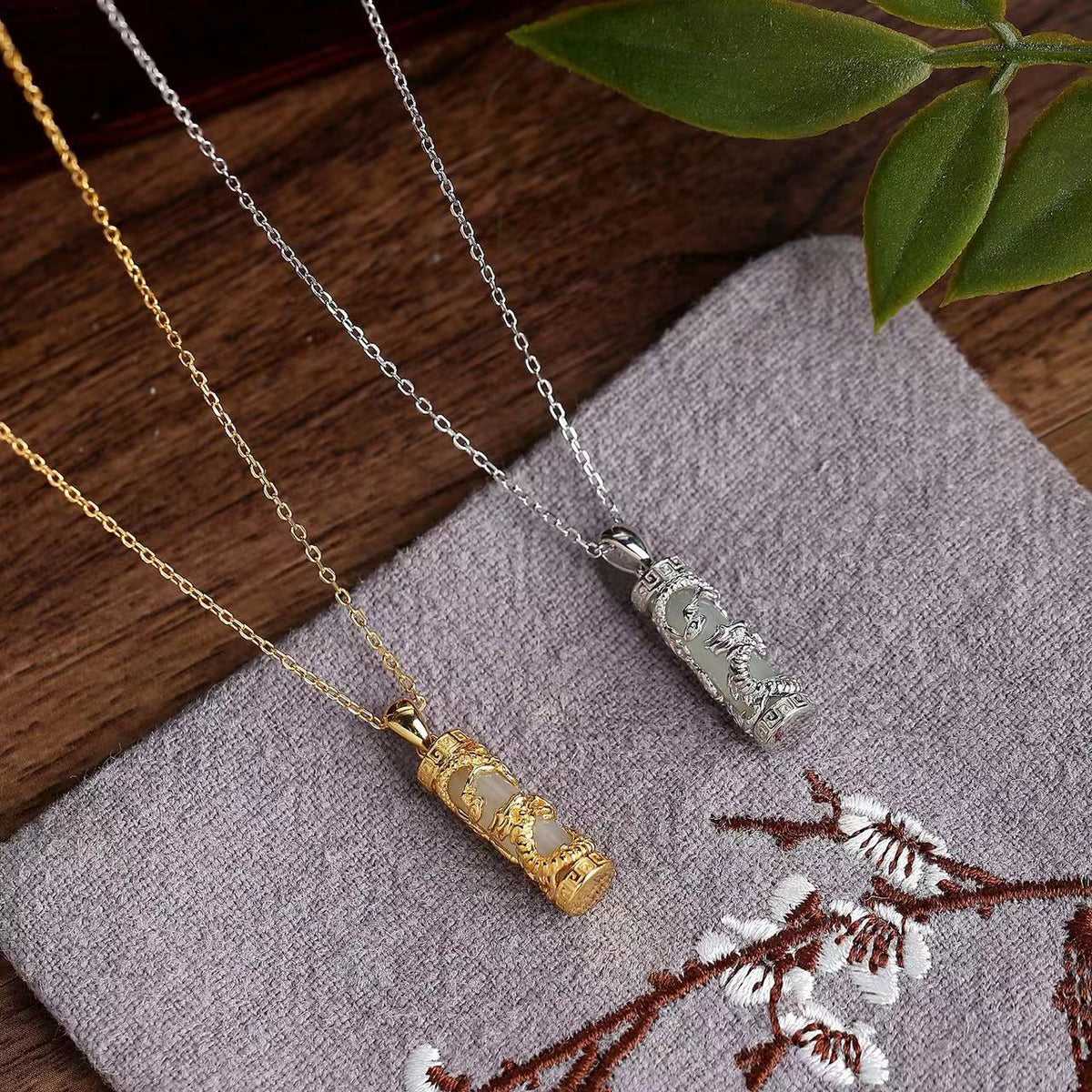 Ancient Craftsmanship Jade Dragon Pillar Necklace Pendant-Fortune Prosperity