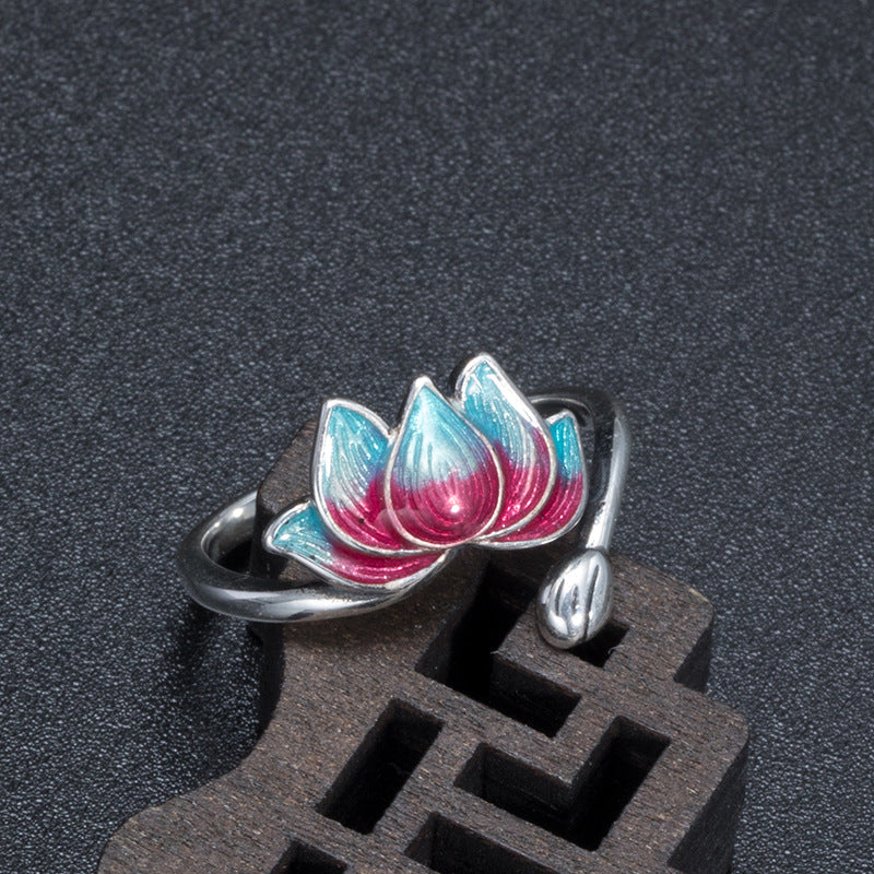 925 Silver Cloisonn¨¦ Lotus Ring-Purity in Bloom