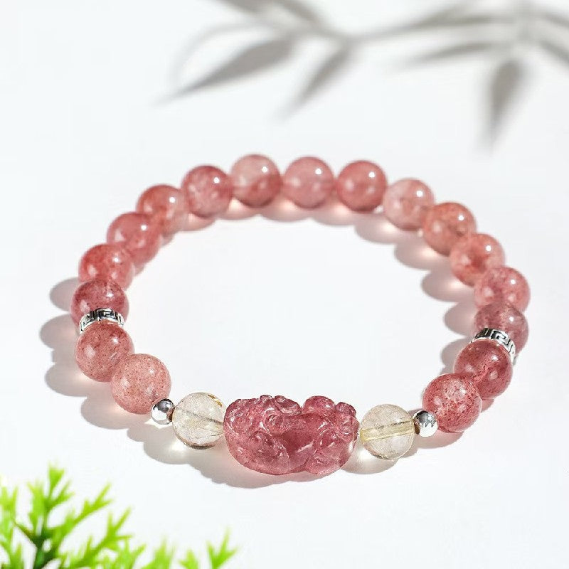 Strawberry Quartz Pixiu Wealth Bracelet-Traditional Good Fortune Symbol