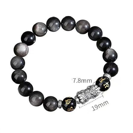 999 Silver Pixiu Black Obsidian Bracelet-Traditional Good Fortune Symbol
