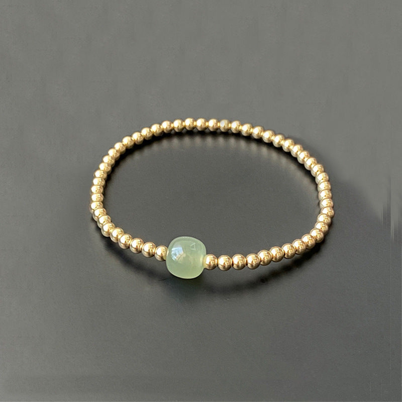 Nephrite Jade and Gold-Plated Silver Bead Bracelet-Quiet Balance