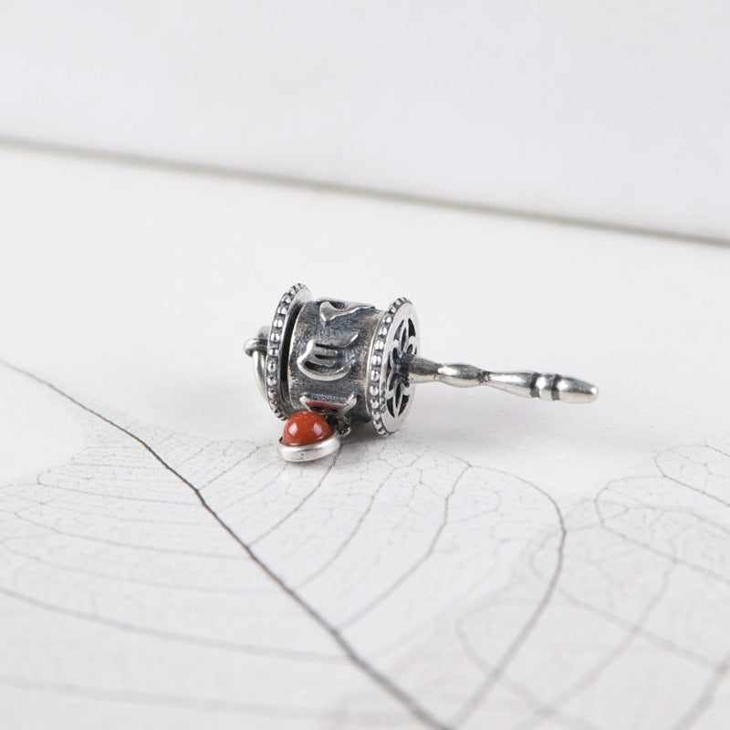 925 Silver Tibetan Prayer Wheel Agate Pendant & Earrings-Calm Motion
