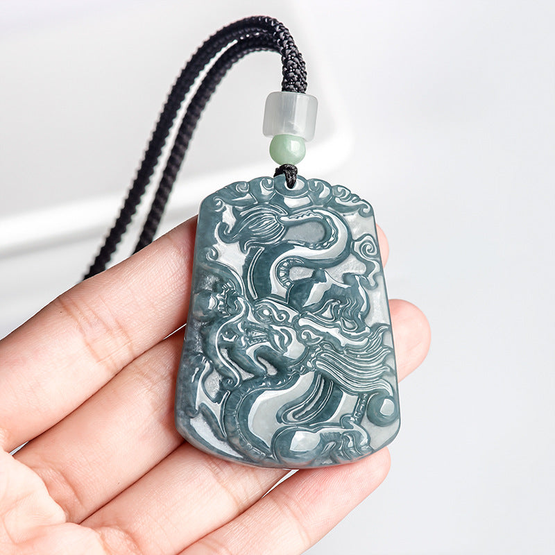 Natural Blue-Green Jade Dragon Pendant¨C¡°Prosperity & Peace¡± Hand-Carved Business Amulet